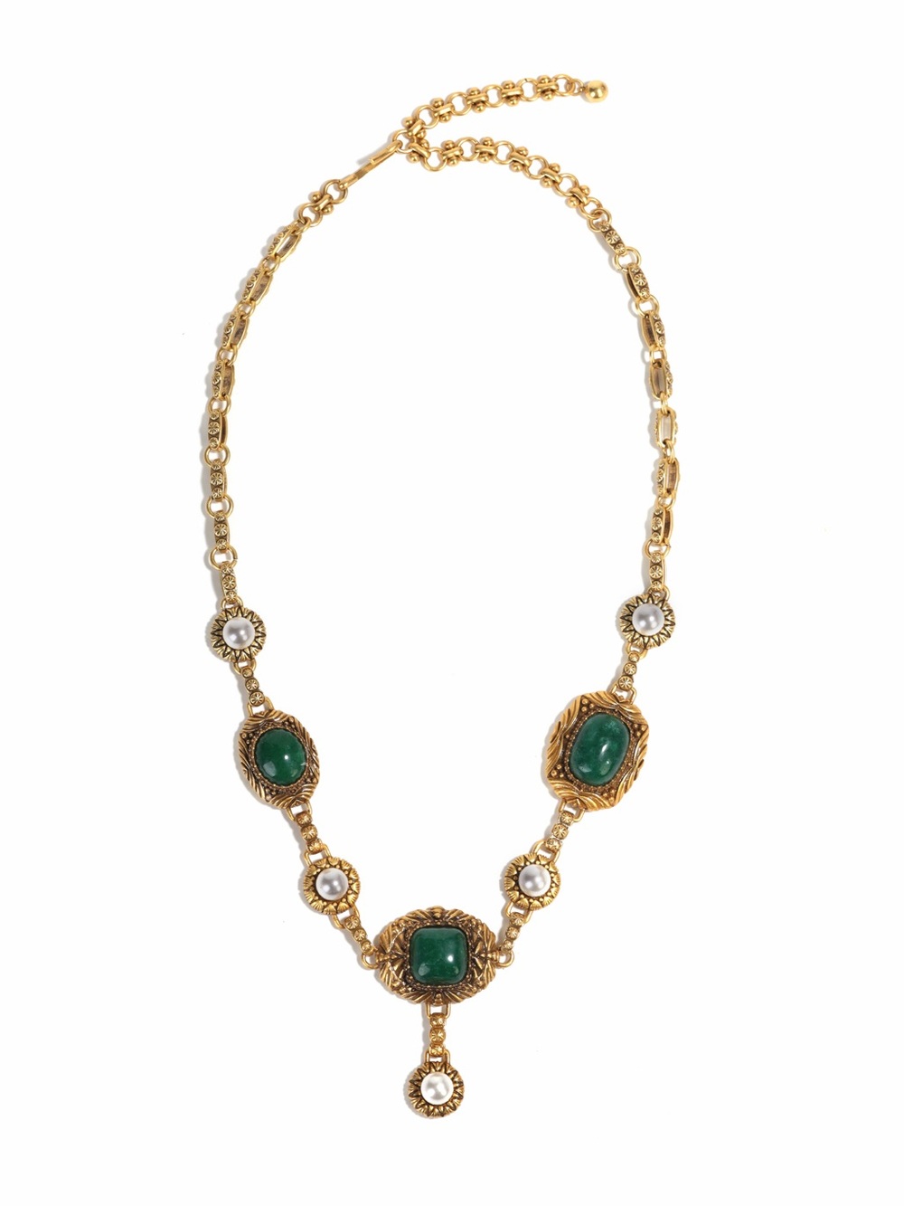 Gold-Tone Necklace with Green Gem Accents - Women Jewelry